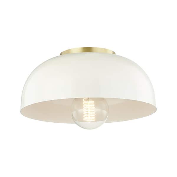 MITZI HUDSON VALLEY LIGHTING Avery 1-Light 11 in. W Aged Brass Semi-Flush  Mount with Cream Metal Shade H199501S-AGB/CR - The Home Depot
