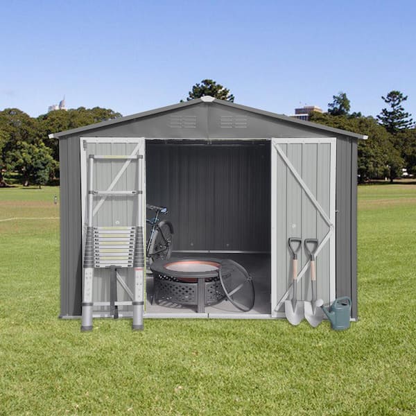 10 ft. W x 12 ft. D Gray Metal Shed with Double Door and Vents (120 sq. ft.)