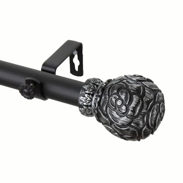 Rod Desyne 120 in. - 170 in. 1 in. Rosy Single Curtain Rod Set in Black