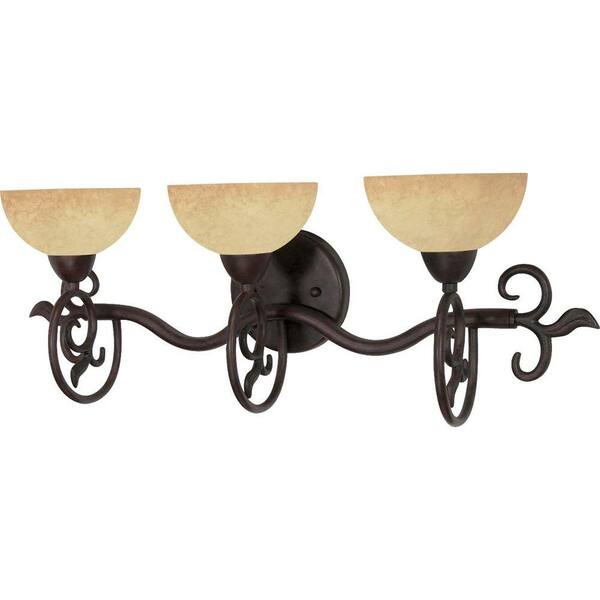 Glomar 3-Light Old Bronze Vanity Light with Tuscan Suede Glass