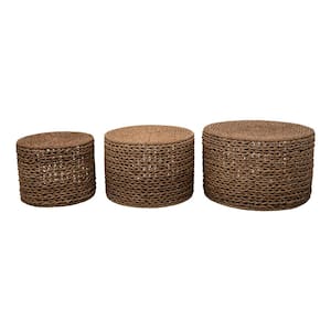 29 in. Hand-Woven Natural Water Hyacinth Nesting End Tables (Set of 3)