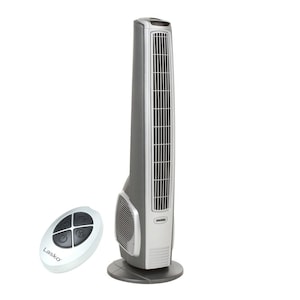 Hybrid 40 in. 3 Speed Oscillating Tower Fan with Nightlight Feature and Remote Control, Metallic