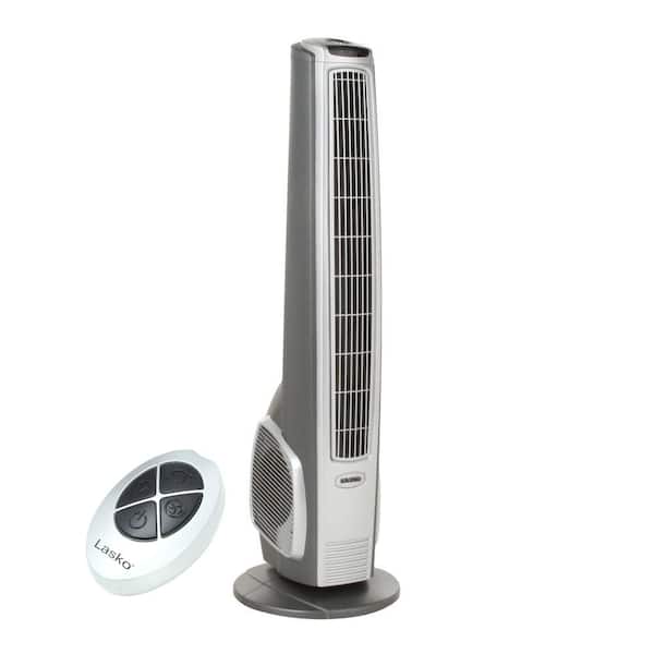 Lasko Hybrid 40 in. 3 Speed Oscillating Tower Fan with Nightlight Feature and Remote Control, Metallic