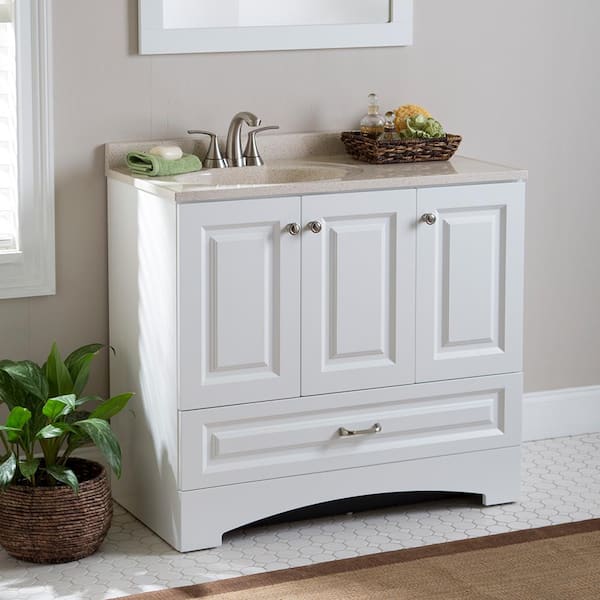 Glacier Bay Lancaster 36 In W Bath Vanity White With Colorpoint Top Maui Lc36p2m Wh The Home Depot Glacier Bay Lancaster 36 In W Bath, What Is The Cost Of Cultured Marble Vanity Topsoil