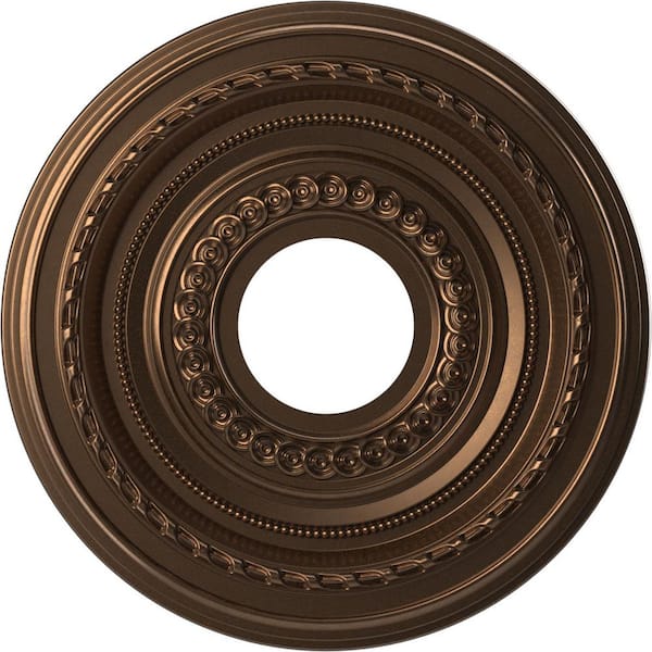 Ekena Millwork 13" OD x 3-1/2" ID x 3/4" P Cole Thermoformed PVC Ceiling Medallion Fits Canopies up to 4-1/4" in Metallic Antique Brass