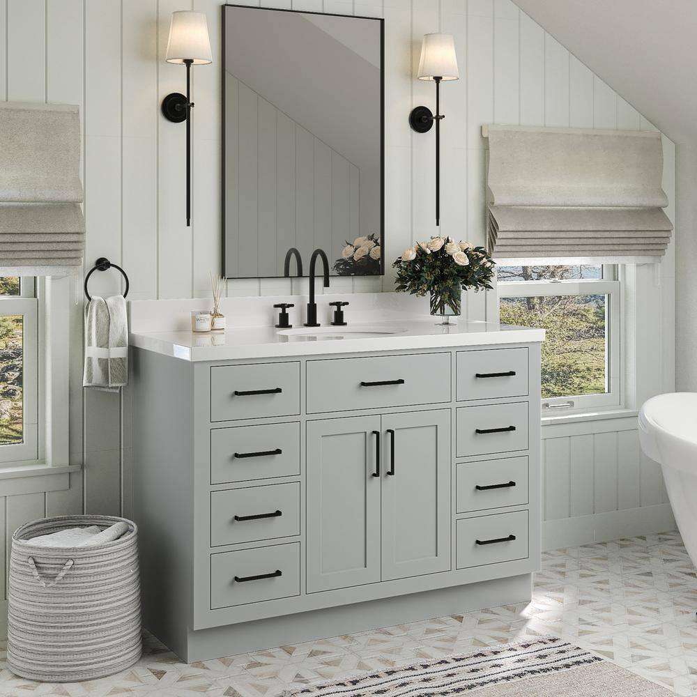 48'' Gray Hardwood Single Freestanding Bathroom Vanity Cabinet