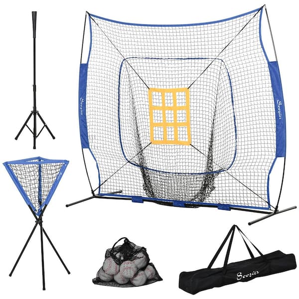 Tatayosi Portable Baseball Practice Net Set with 7.5 x 7 ft. Catcher Net, Ball Caddy and Batting Tee, Carry Bag, Blue