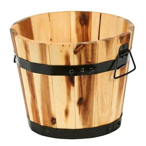 11 in. Dia x 9 in. H Brown Wood Bucket Barrel