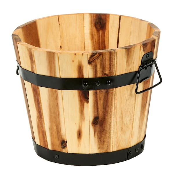 Unbranded 11 in. Dia x 9 in. H Brown Wood Bucket Barrel