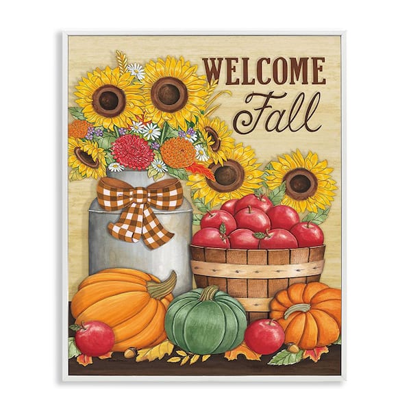 Stupell Industries Fall Harvest Welcome Phrase by Deb Strain 1 Piece Framed Graphic Print Nature Poster Art Print 20 in. x 16 in.