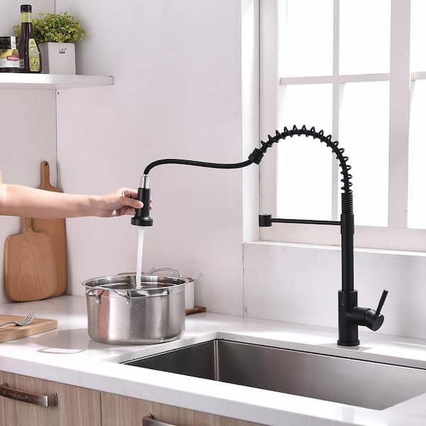 Single Handle Touch Pull Down Sprayer Kitchen Faucet with 360° Rotation in Matte Black