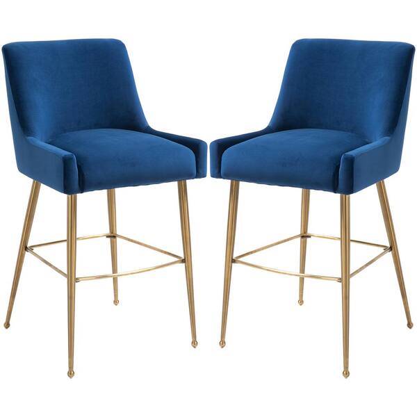 Boyel Living 40 in. Blue Velvet Bar Stool with 4-Golden Brushed Legs (Set of 2)