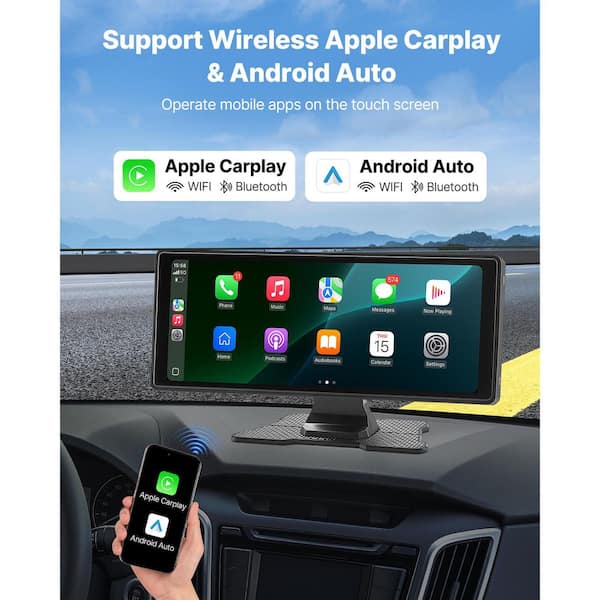 SVOPES Wireless Car Stereo, 10-in. HD Portable Screen with CarPlay