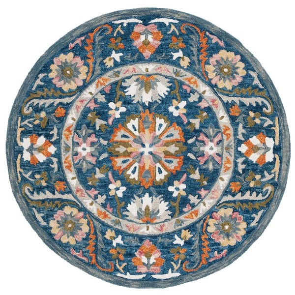 Aspen 5 ft. x 5 ft. Blue/Green Garden Border Round Area Rug