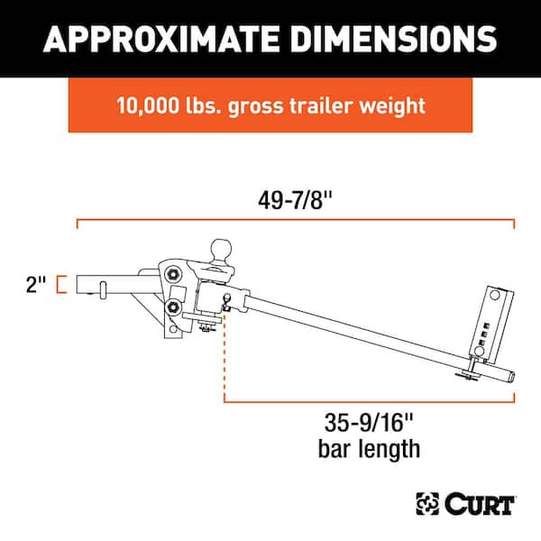 CURT TruTrack Trunnion Bar Weight Distribution System (8K - 10K lbs., 35-9/16 CURT TruTrack Trunnion Bar Weight Distribution System (8K - 10K lbs., 35-9/16