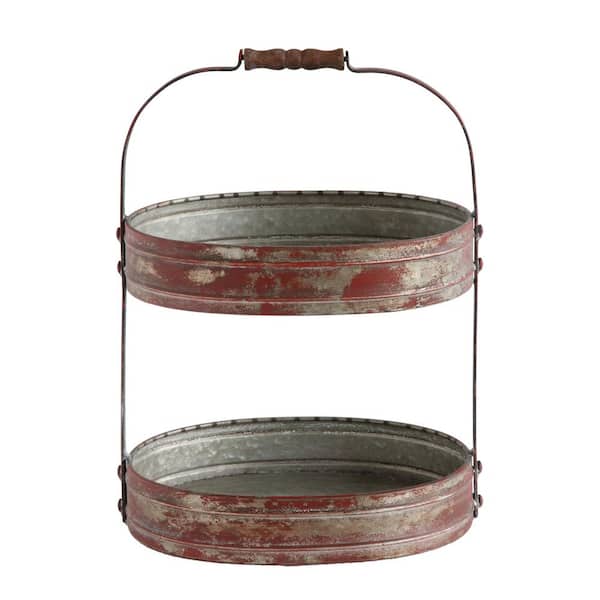 Storied Home 17-1/2 in. H 2-Tier Red Tray