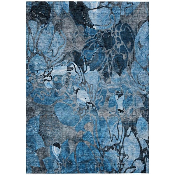 HomeRoots Blue, Gray 8 ft. x 10 ft. Woven Abstract Polyester Rectangle Indoor / Outdoor Area Rug