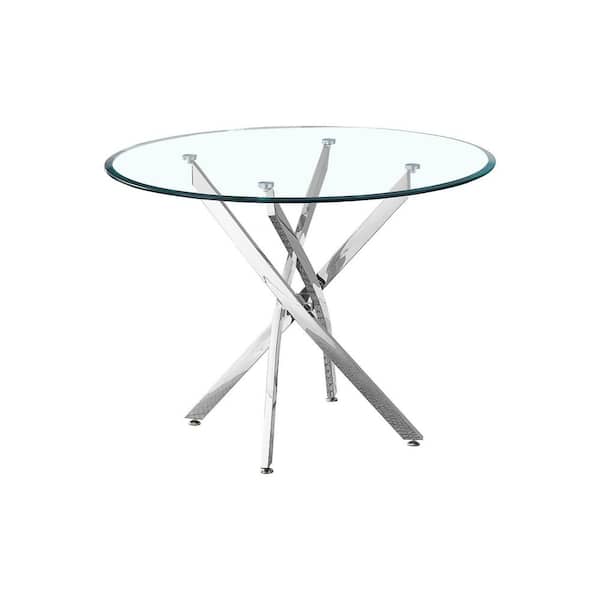Wateday 39 in. Round Silver Glass Top with Metal Frame (Seats 4)