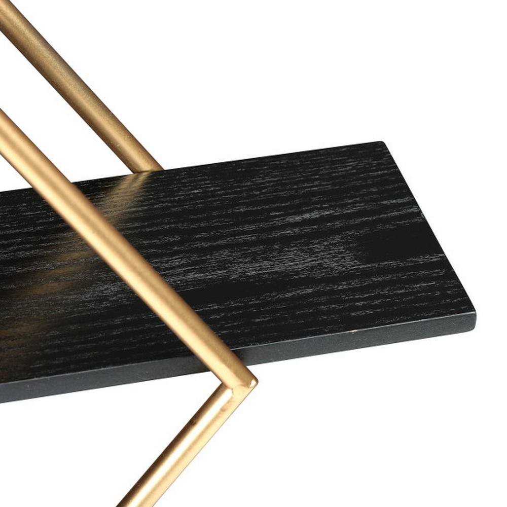 Espresso Black Wood and Gold Iron Diamond Wall Shelf, 23.5"