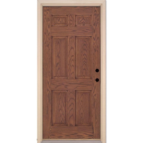 Feather River Doors 33.5 in. x 81.625 in. 6-Panel Medium Oak Stained Fiberglass Prehung Front Door