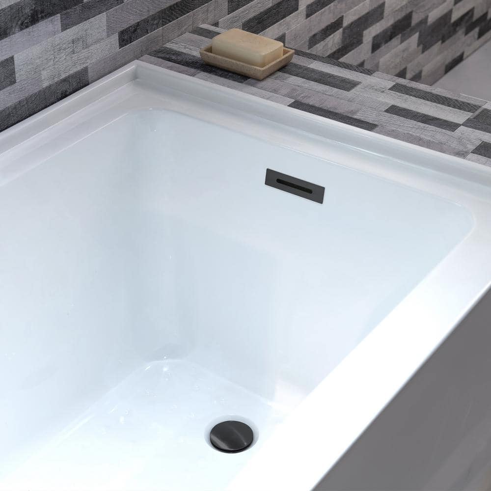 60'' x 30'' White Acrylic Alcove Soaking Bathtub with Right Drain