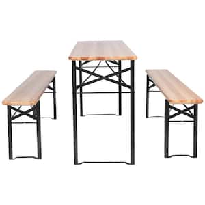 3-Pieces Rectangular Metal and Wooden Picnic Table Set