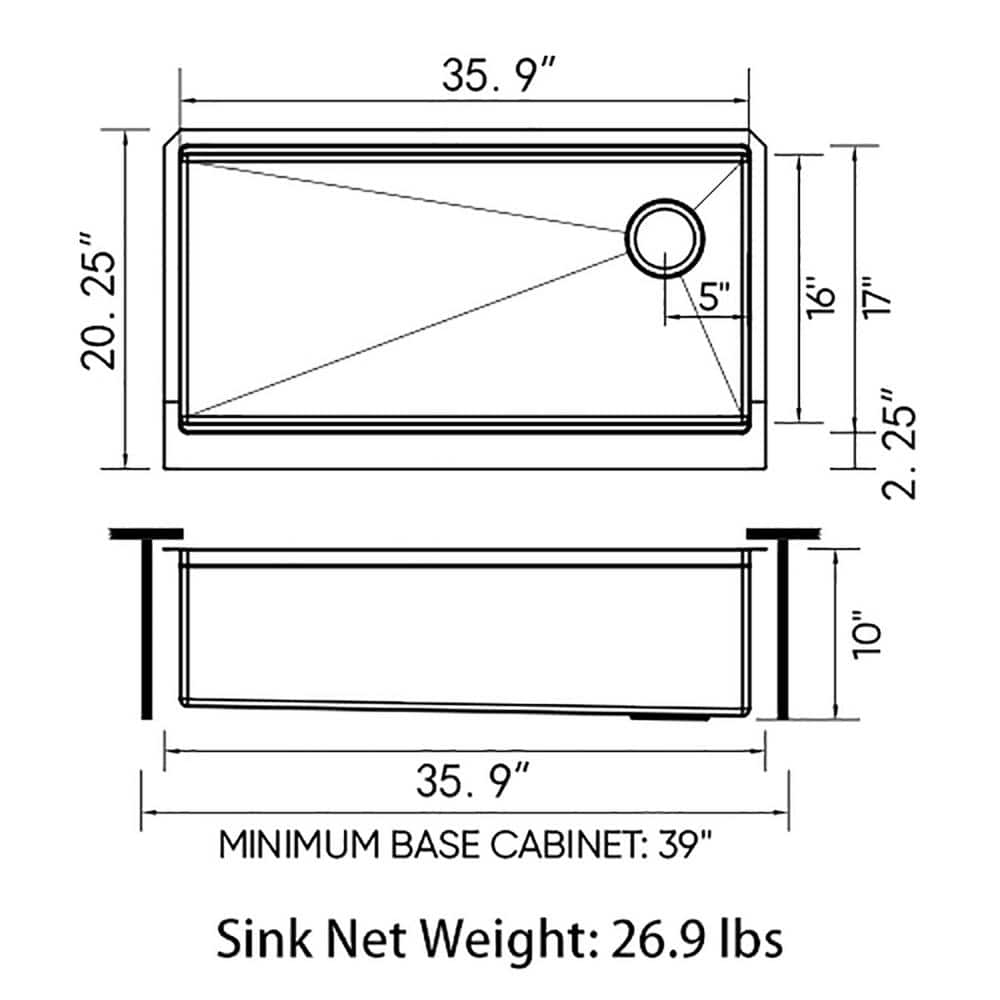 36" Stainless Steel Farmhouse Apron Single Bowl Kitchen Sink