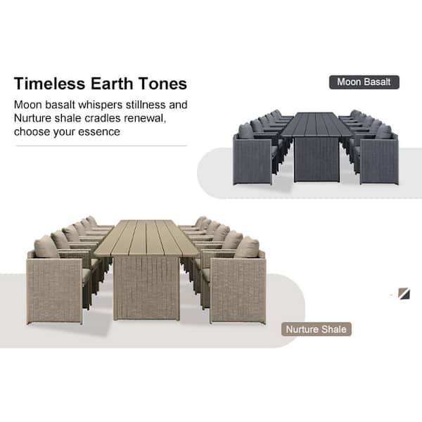 13-Piece Aluminum Outdoor Dining Set All-Weather Modern Rectangular Dining Table and Chairs with Olefin Cushions, Beige