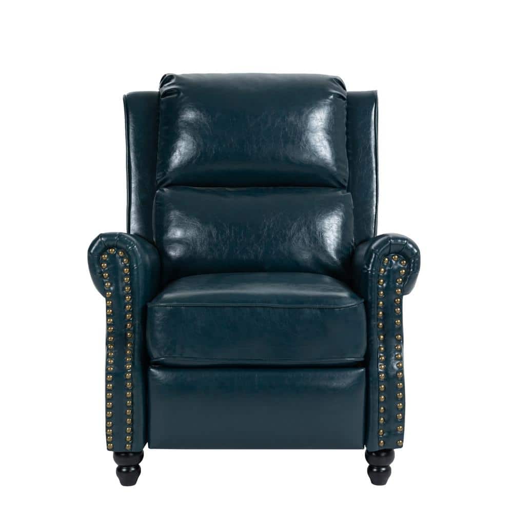Uixe Luxury Navy Blue PU Leather Nailhead Trim Upholstered Recliner Chair with Adjustable