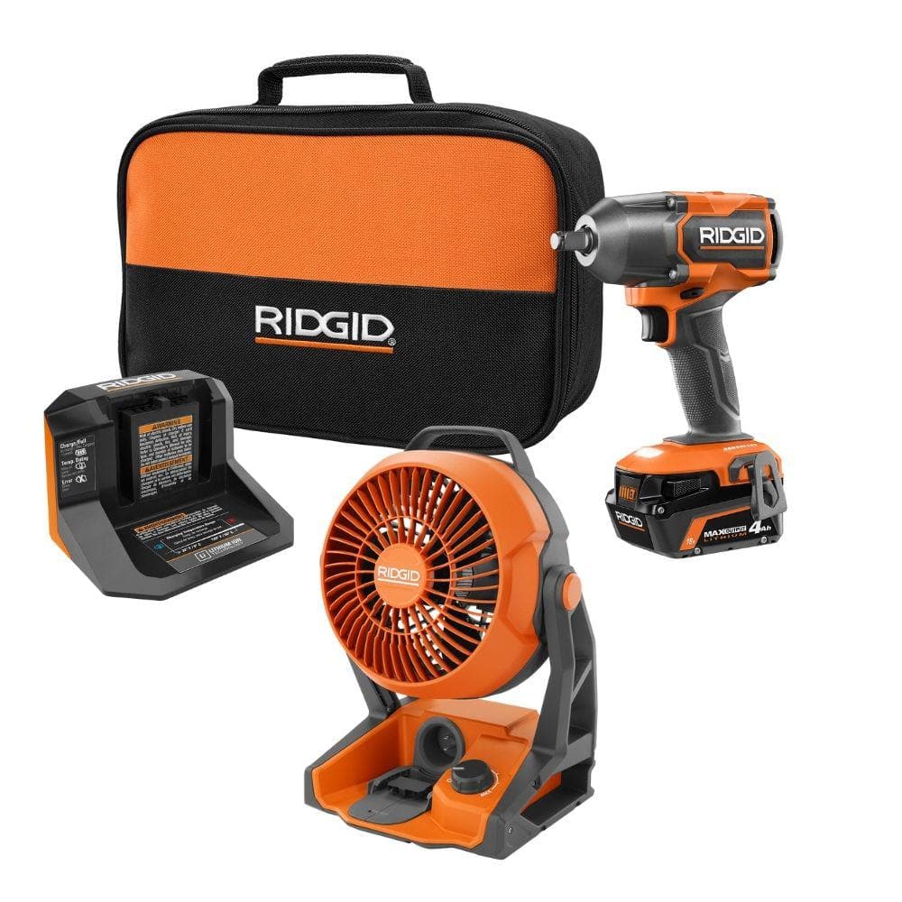 RIDGID 18V Brushless Cordless 2-Tool Combo Kit w/ 1/2 in. Impact Wrench, Hybrid Fan, 4.0 Ah MAX Output Battery, and Charger -  R86012KR860721