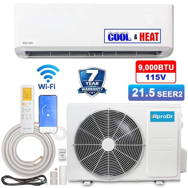 9,000 BTU 21.5 SEER2,115-Volt, 400-SqFt Inverter Wi-Fi Ductless Mini Split Air Conditioner with Heat Pump 16Ft Lineset