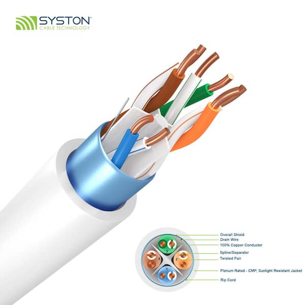 100 ft. White 23 AWG Solid Copper Cat6e FTP CMP Plenum Bulk Data Cable (4-Pair)
