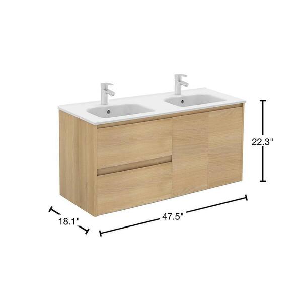 WS Bath Collections Ambra 48-in Nordic Oak Single Sink Bathroom Vanity with Ceramic White Ceramic Top (Mirror Included)