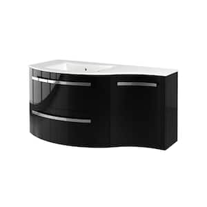 Ameno 43 in. W x 20 in. D x 20.5 in. H Floating Bath Vanity with Right Cabinet in Black with White Tekorlux Top