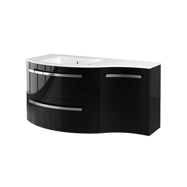 LaToscana Ameno 43 in. W x 20 in. D x 20.5 in. H Floating Bath Vanity with Right Cabinet in Black with White Tekorlux Top