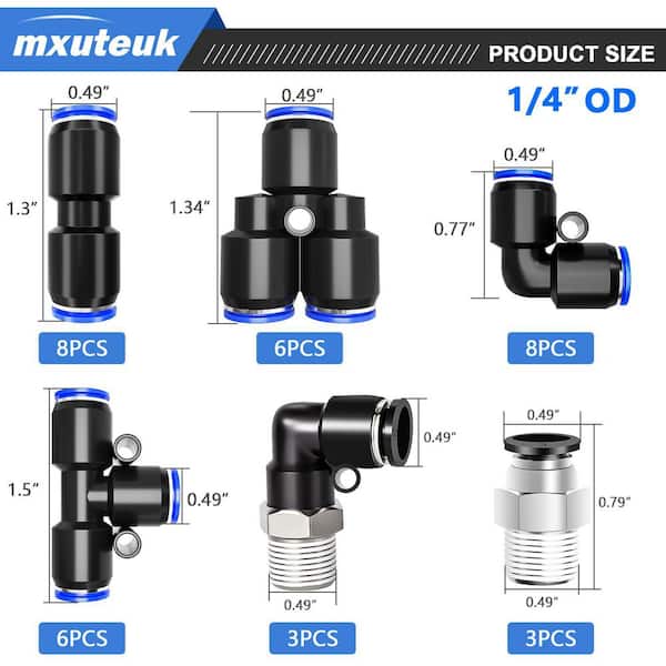 1/4 in. OD Pneumatic Quick Connect Splitter Elbow and Tee Air Hose Fittings Assortment Blue (34-Pack)