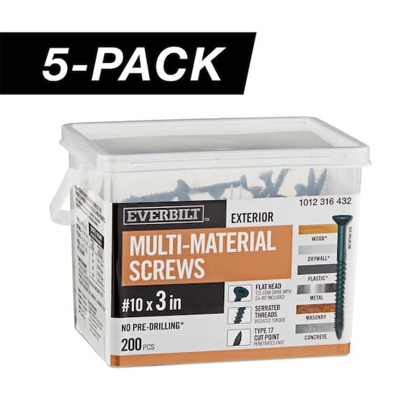 5-Pack #10 x 3 in. Black 6-Lobe Drive Exterior Flat Head Multi-Material Screw (15 lbs. / 1,000-Piece)