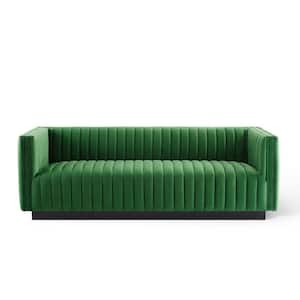 Conjure 84 in. Emerald Channel Tufted Velvet 3-Seater Tuxedo Sofa with Square Arms