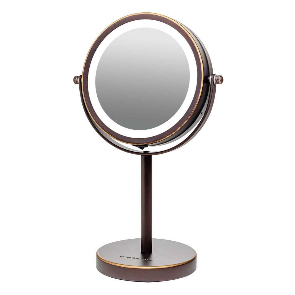OVENTE Small Antique Bronze Lighted Tabletop Makeup Mirror (11.6 in. H x  7.1 in. W), 1x-7x Magnification MLT60BZ1X7X The Home Depot
