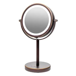 Small Antique Bronze Lighted Tabletop Makeup Mirror (11.6 in. H x 7.1 in. W), 1x-7x Magnification