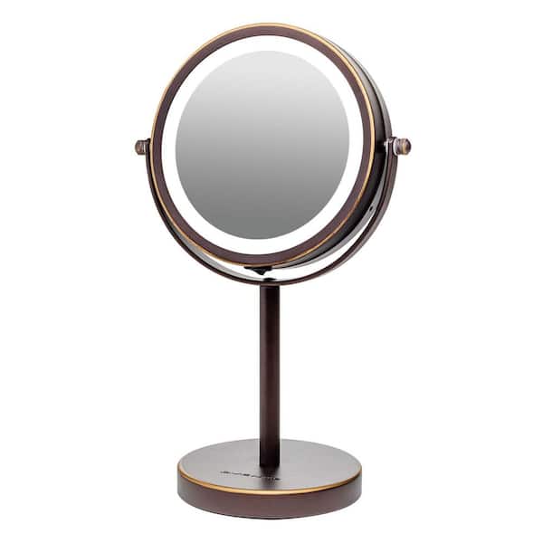 OVENTE Small Antique Bronze Lighted Tabletop Makeup Mirror (11.6 in. H x 7.1 in. W), 1x-7x Magnification