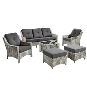 Verona Grey 5-Piece Wicker Modern Outdoor Patio Conversation Sofa Seating Set with Black Cushions