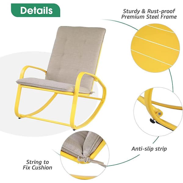 cenadinz Metal Outdoor Rocking Chair with Beige Cushion