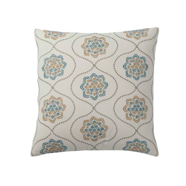 The Company Store Embroidered Neutral Damask 18 in. x 18 in. Decorative Throw Pillow Cover
