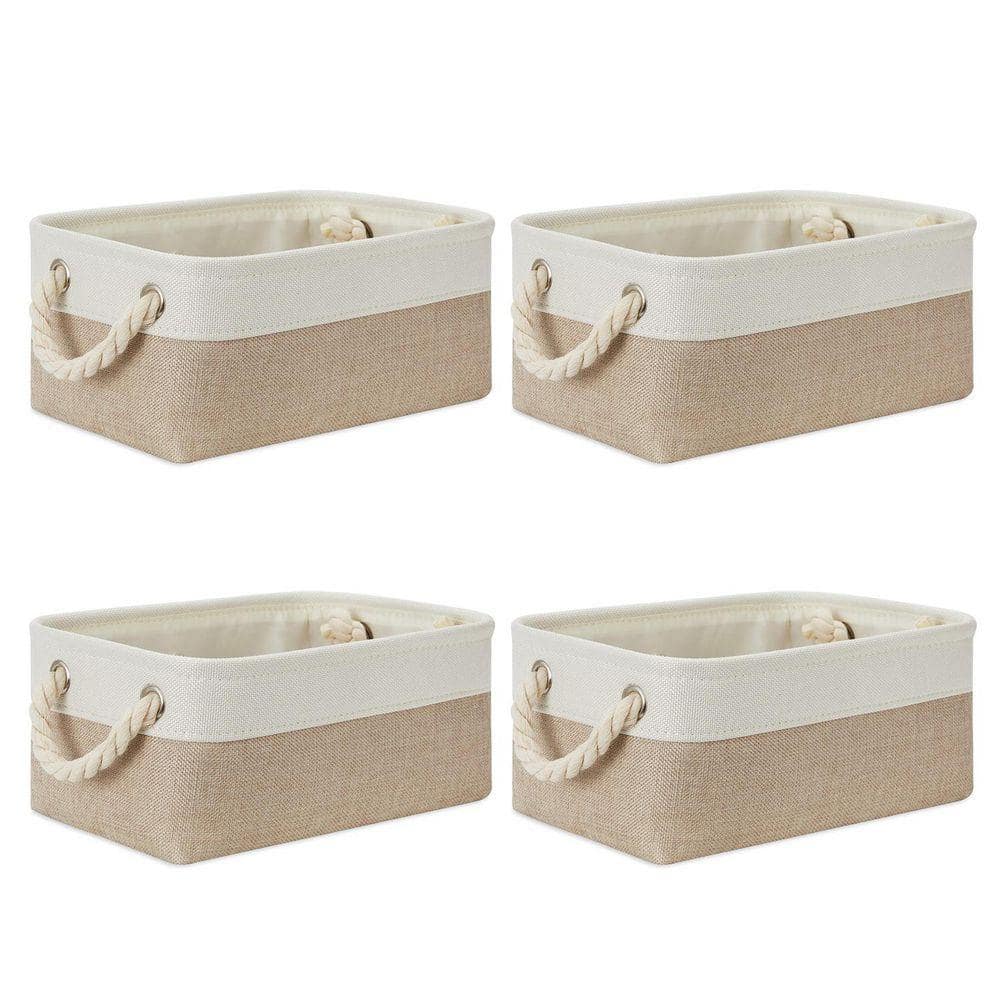 Beige 11.8 in. x 5.3 in. Fabric Decorative Basket Set of 6 with