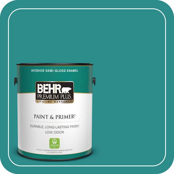 BEHR PREMIUM PLUS 1 gal. Home Decorators Collection #HDC-FL13-12 Taos Turquoise Semi-Gloss Enamel Low Odor Interior Paint & Primer