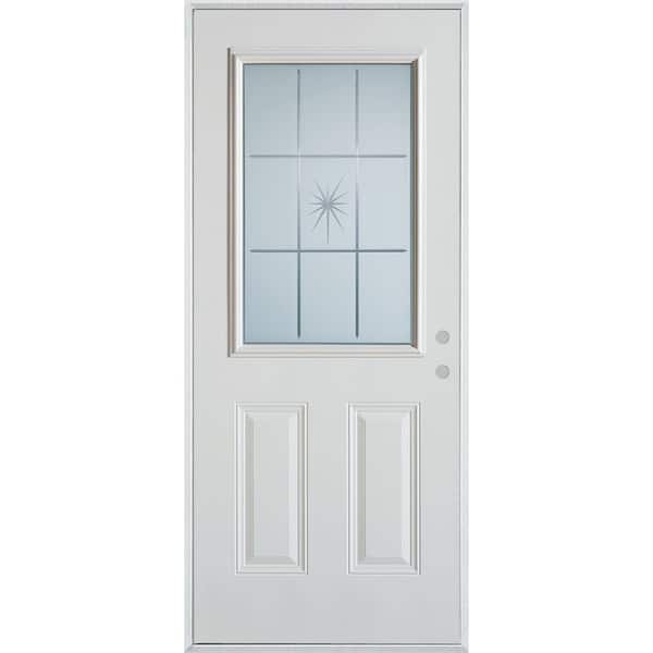 Stanley Doors 32 in. x 80 in. V-Groove 1/2 Lite 2-Panel Painted White Left-Hand Inswing Steel Prehung Front Door