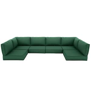 26 in. x 26 in. x 4 in. (14-Piece) Deep Seating Outdoor Lounge Chair Sectional Cushion Green