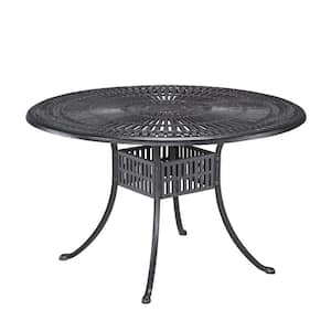 Grenada Charcoal Gray 48 in. 5-Piece Cast Aluminum Round Outdoor Dining Set with Umbrella with Gray Cushions