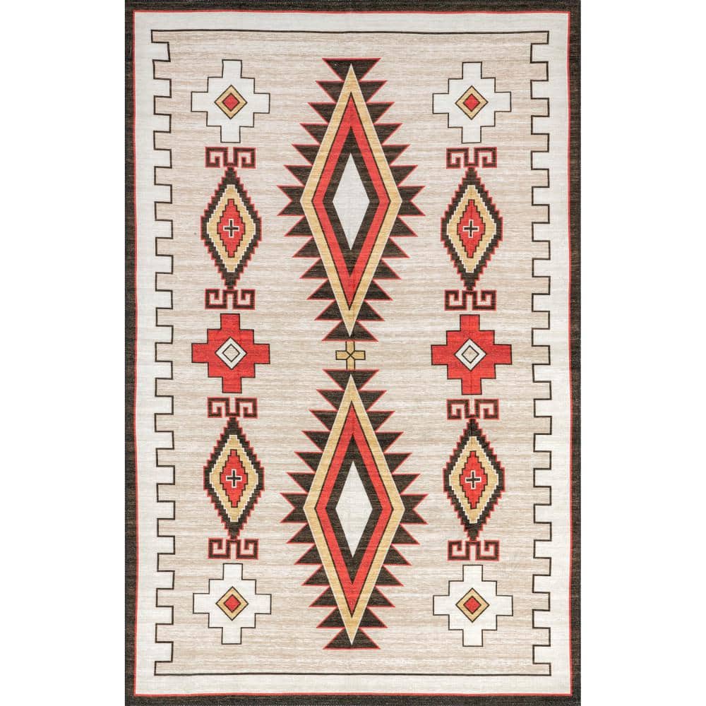 nuLOOM Elora Southwestern Machine Washable Ivory 4 ft. x 6 ft. Area Rug